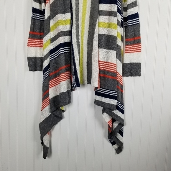 Project Linen Blend Neon Neutral Stripe Waterfall Open Front Cardigan Size Small - Picture 3 of 8